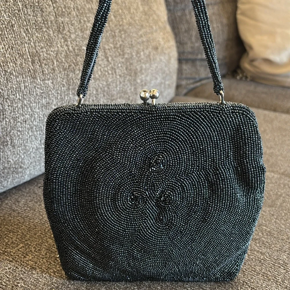 Vintage Debbie‎ 60s Bag Black Hand Made Beaded  Purse Elegant Black